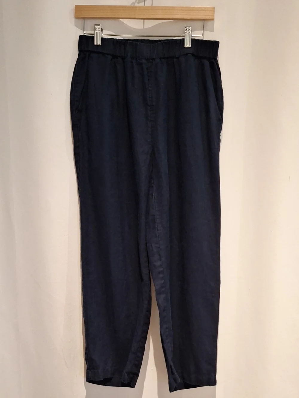 Quince Ankle Linen Navy Elastic-Waist Casual Pants